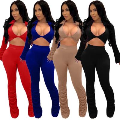 China 2020 Latest Anti-Static Design Women 2 Piece Set Stacked Pants Outfits Two Piece Set Women's Clothing for sale