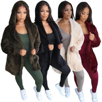 China 2019 Women's Faux Fur Hooded Cardigan Long Sleeve Faux Fur Coat Winter Anti-Shrink Coat For Women for sale