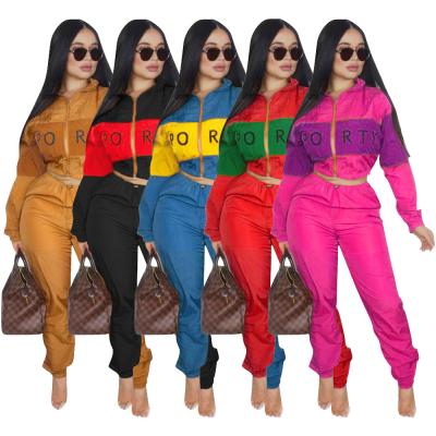 China Women's Breathable Patchwork Tracksuit Letter Print Letter Short Jacket And Long Pants Two-Piece Set Clothing for sale