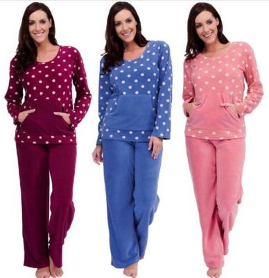 China Hot Sale Breathable 100% Polyester Fleece Womens Round Neck Pajamas Set For Women for sale