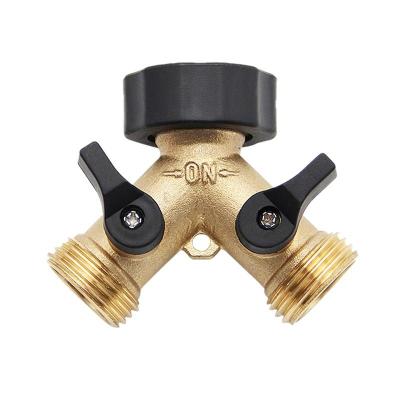 China Brass High Pressure Threaded Type 3 Way Water Valve Connector Double Pass Y Inlet And Outlet Water Diverter for sale