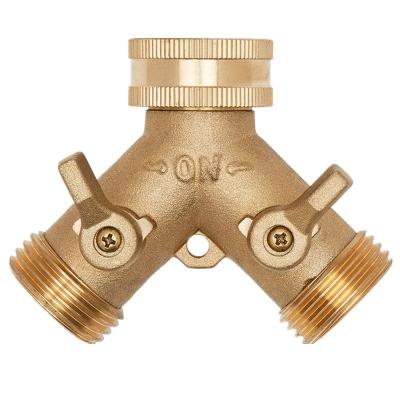 China Garden Use Y Type Brass Hose And Joint Full 3 Way Brass Valve Connector Water Tap Double Pass Diverter Water Valve for sale