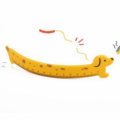 China Custom PVC Cartoon Dachshund Safety Stationery Flexible PVC Ruler BETWEEN THE PITS For Kids for sale