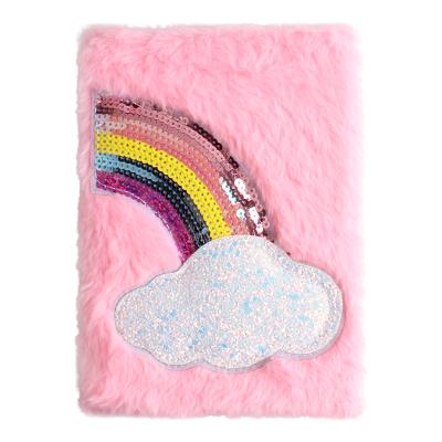 China Fancy Cloud Keepsake 2021 Notebook LK7906 Fluffy Plush Diary Notebook BETWEEN THE PITS Popular Rainbow Glitter Fluffy and Glitter for sale