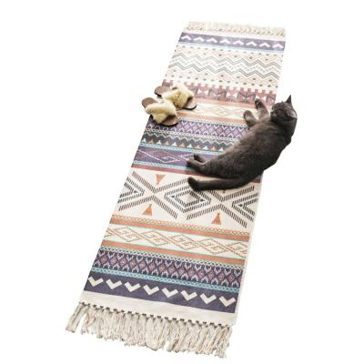 China Non-slip Nordic Style Tassel Cotton Printing Carpet Living Room Bedroom Bedside Single Carpet for sale