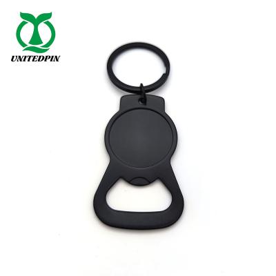 China Promotional Custom Metal Bottle Opener Key Chain With Logo Black Color Keychain for sale