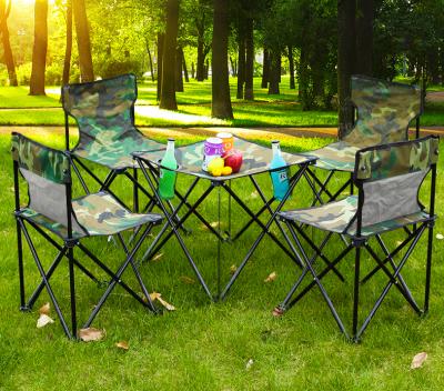 China Modern in stock oxford fabric and solid steel pipe camouflage outdoor portable folding table and chair set for sale