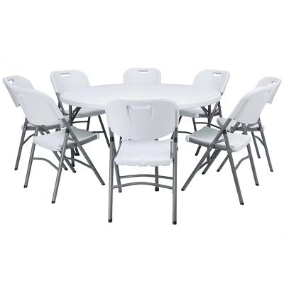 China Modern Outdoor Camping Folding Dining Table Tables And White Plastic Chairs Sets For Events Wedding Party for sale