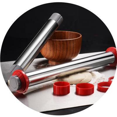 China Sustainable Product Ideas 2020 New Home Use Adjustable Stainless Steel Rolling Pin With Measurement Gift Two Cake Molds for sale