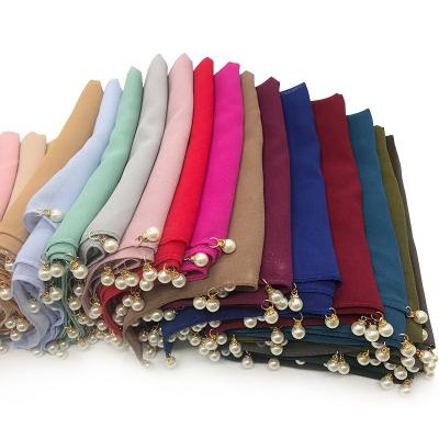 China 2020 Fashion Chiffon Scarf Women Chiffon Beaded Hijab Shawls With White Beads for sale