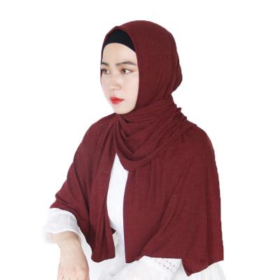 China New Jersey Monochrome Female Hijab Squishy Wrinkle Stole Shawl Women Arab Baotou Viscose Pleated Scarf for sale