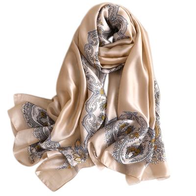 China Brand Imitation Silk Summer Factory Satin Printing Shawl Imitation Silk Scarf for sale