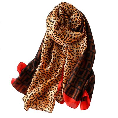 China High Quality Long Fashion Leopard Print Silk Satin Lady Womens Scarf for sale