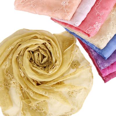 China High Quality Polyester Women Muslim Polyester Embroidered Floral Long Bandana Scarf Hijab Shawl for sale