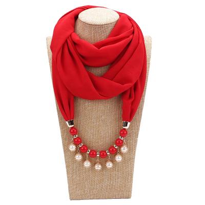 China Chiffon Necklace Infinity Pendant Scarf With Beads Chiffon Pendant Fabric With Acrylic Accessories for sale