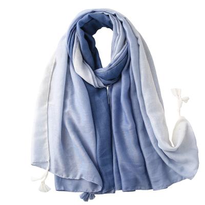 China Wholesale Printing Lightweight Sunscreen Gradient Polyester Long Fashion Tassel Scarf Shawl for sale