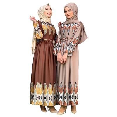 China Wholesale Fashion Summer Turkey Women Muslim Satin Printed Dress Islamic Clothing S-M-L-XL-XXL for sale