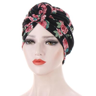 China Dobby Wholesale Muslim Women Print Floral Headband Cowl Turban Headwraps Hats for sale