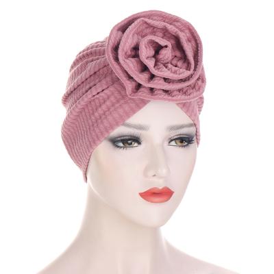 China Dobby Wholesale African Ankara Muslim Women Flower Headwraps Cowl Turban Headwraps Hats for sale