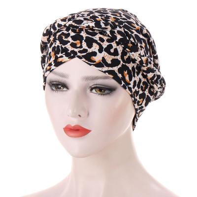 China Wholesale Hot Selling Dobby Women Leopard Print Braid Headscarf Muslim Turban Hats for sale