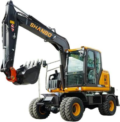 China Yanmar 4TNV98 Excavadora de ruedas de 8,5 toneladas con patas de apoyo y capacidad de cubo de 0,3 m3 en venta