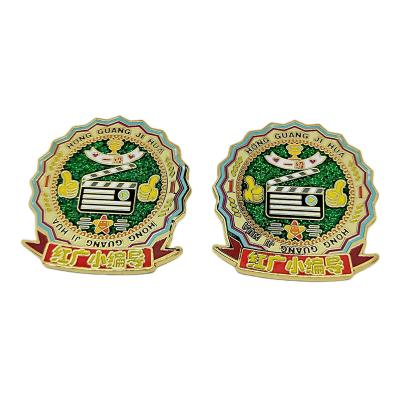 China custom 3D paint school school emblem enamel shaped custom hollow shaped pin metal badge chest badge custom for sale