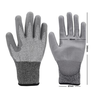 China Non Slip Thick PU Coated Anti Cut Level 5 Hppe Cut Resistant Gloves For Industry for sale