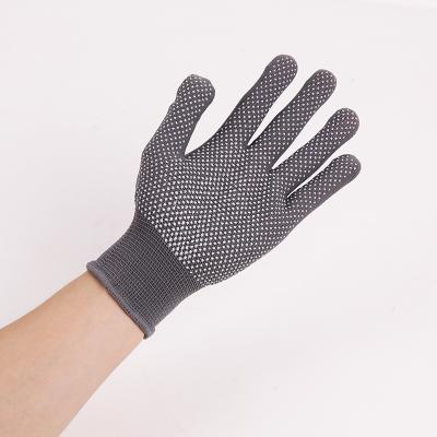 China Garden Work Safety Non-Slip Black Knitted Nylon Anti-Skid Gloves with PVC Dots on Palm for sale