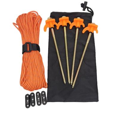 China Steel Nail With Wind Plastic Topper Camping Rope Set Steel Reflective Tent 4pcs 20.5cm Screw 4pcs 20.5cm Tent Peg 30 Polyest Rope 4 Pcs Rope Tensioner diameter for sale