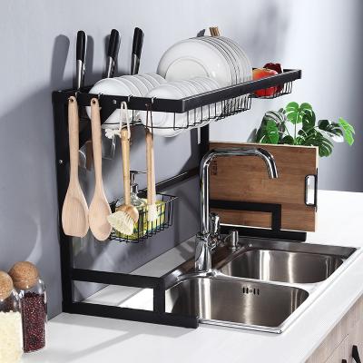 China Sustainable 2 Tier Dish Drying Rack Home Adjustable Kitchen Sink Telescopic Storage Rack for sale