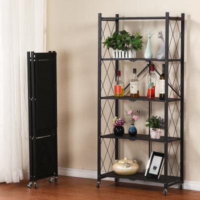 China Viable Folding Vegetable Storage Rack Rack Product Fruit Foldable Three Layer Metal 3 Tier Carbon Steel Kitchen Corner Storage Rack for sale