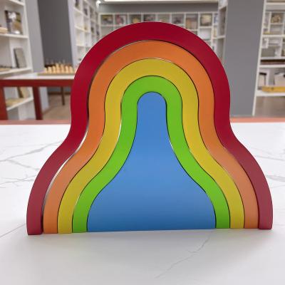 China Educational DIY Toy Set Wooden Rainbow Stacker by Practical Interlocking 5 Piece Toy Block Wooden Rainbow Stacking Toy for sale