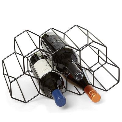 China Sustainable Nordic Style Honeycomb Wine Storage Rack 9 Bottles Metal Countertop Wine Rack for sale