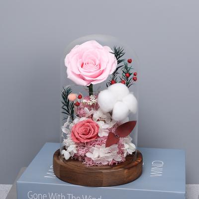 China 2021 Beautiful Colorful Most Popular Dry Flower Preserved Galaxy Rose In Glass Dome For Valentine's Day Gifts for sale