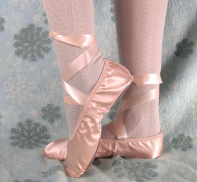 China pink and nude satin ballet dance shoes ballet slipper with ribbons for children and adult for sale