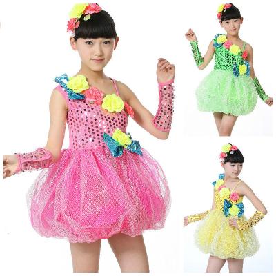 China children's sequins modern dance costumes girls bitter fleabane performance gauze skirt for sale