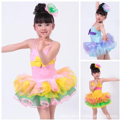 China Children's veil Latin performance sequins dance costume Girls dancing princess dress suit for sale