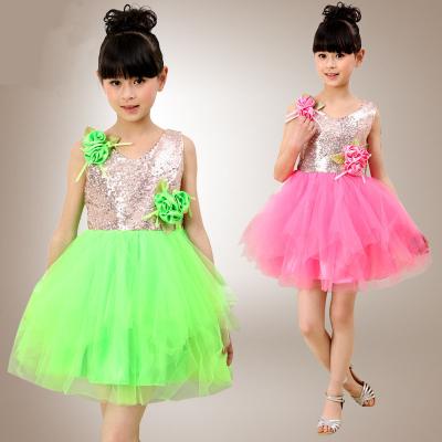 China Dancing clothes girls flowers veil host sequined dress costumes children modern dance for sale