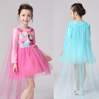 China Frozen series princess long sleeve girl's 100% cotton lining cosplay dress with long cloak for sale