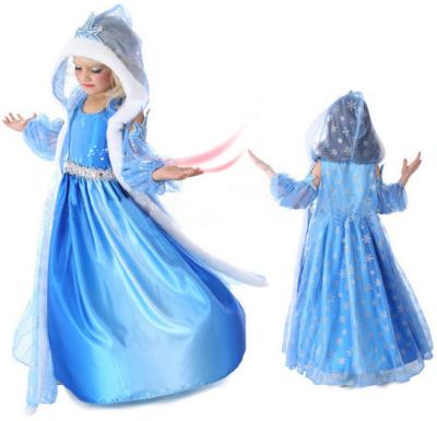 China 2015 Frozene Elsa Jurk Anna Party Dress Christmas fur Hooded Snow Printed Cosplay Custom Baby Girl Reine Des Neiges for sale