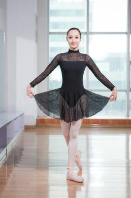 China Adult long sleeve High collar with double buckles lace split joint ballet dance leotard dress for sale