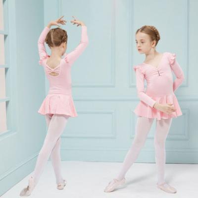 China Children's autumn long butterfly sleeve dance costumes Girls rehinestones conjoined Ballet dance leotard dress for sale