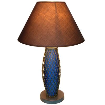 China Fashion traditional modern rattan table lamp glass light with fabric shade for hotel home decorative nordic stylehouse interior lights for sale