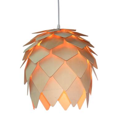 China Lighting Works European and American Pine Natural Wood Cone Pendant Lamp Retro Country Wooden Chip Lamp Hanging Light Lights for Home for sale