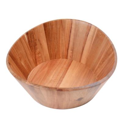 China Large Serving Centerpiece Acacia Generously Sized Sustainable Wood Bowl With A Contemporary Wave Design for sale