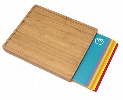 China Viable Multi-Function Bamboo Cutting Board With Removable Cut 5 Mats Safe Plastic Cutting Mat Set for sale