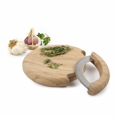 China Sustainable classic bamboo cutting board with curved stainless steel blade chops for sale