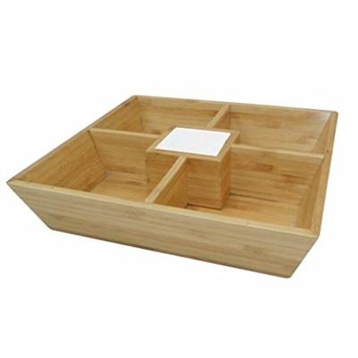 China Natural Snack Storage Square Bamboo Serving Tray For Dining Room Bamboo Chips And Dip Party Serving Tray for sale