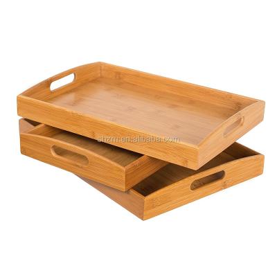 China Sustainable 3pcs Breakfast Set Bamboo Serving Tray Sushi Tray Set with Handles for sale