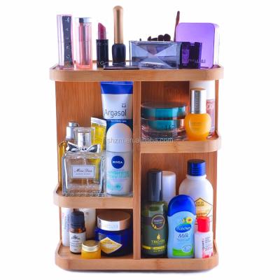 China Sustainable 100% Natural Bamboo 360 Rotating Bathroom Makeup Cosmetic Organizer for sale